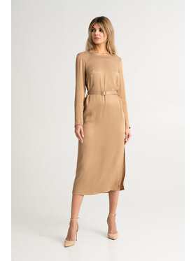 Leimann Leimann Sukienka koktajlowa Valentina Beżowy Classic Fit