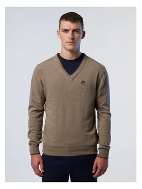 North Sails North Sails Sweter Maglione con scollo a V Brązowy Regular Fit