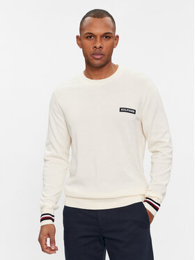 Tommy Hilfiger Tommy Hilfiger Pullover Global Stripe Crew Nk MW0MW33502 Écru Regular Fit
