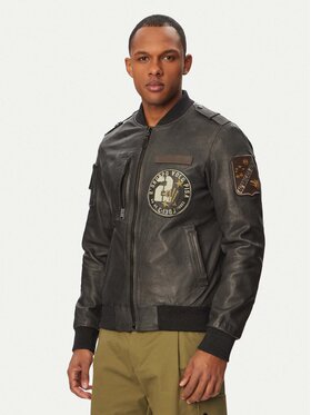 Aeronautica Militare Aeronautica Militare Kožená bunda 261PN5055U100839 Čierna Regular Fit