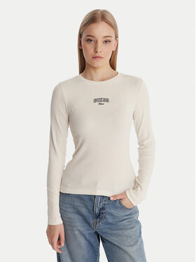 Guess Jeans Guess Jeans Blúz W6RP22 KA0H1 Ekru Slim Fit