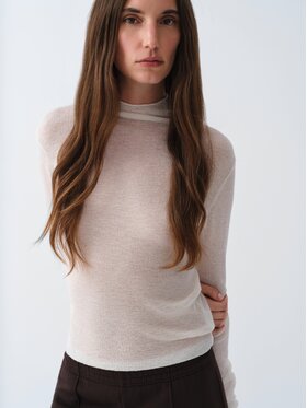 La Mania La Mania Bluzka SHEER Kremowy Basic Fit
