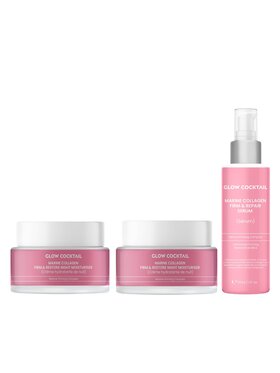 Glow Cocktail Glow Cocktail Zestaw Marine Collagen 24H: serum 30 ml + krem na dzień 50 ml + krem na noc 50 ml Krem na dzień i na noc