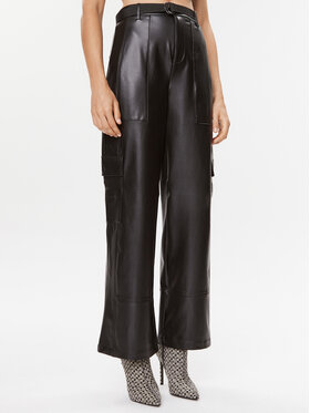 Guess Guess Pantalon en simili cuir Gwen W3BB28 K8S30 Noir Straight Fit