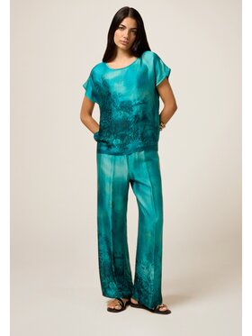 Oltre Oltre Spodnie materiałowe P016J002473N0S4 Turkusowy Baggy Fit