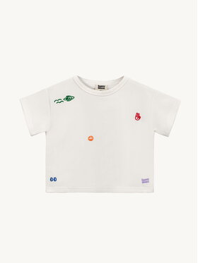 Happymess Happymess T-Shirt Bawełniany Off White + Icons Biały Loose Fit