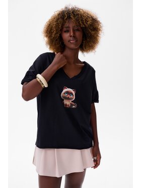 blue shadow blue shadow Bluzka Kicia Czarny Regular Fit