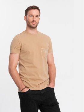 Ombre Ombre T-Shirt OM-TSCT-0108 Beżowy Regular Fit