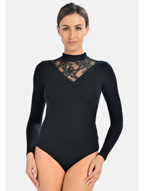 Teyli Teyli Body damskie z długim rękawem Elli Czarny Regular Fit