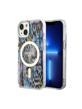 Guess Guess Etui na telefon Leopard MagSafe Niebieski