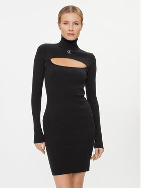 Calvin Klein Jeans Calvin Klein Jeans Трикотажна сукня 2 In 1 Tight Ls Sweater Dress J20J222515 Чорний Slim Fit