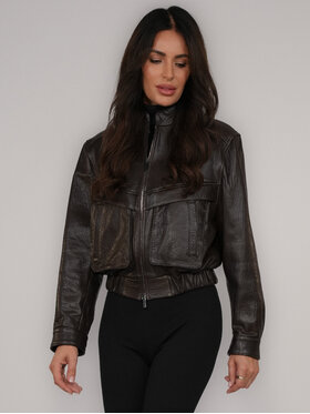 FAN LEATHER FAN LEATHER Kurtka skórzana Skórzana 55 Brązowy Loose Fit