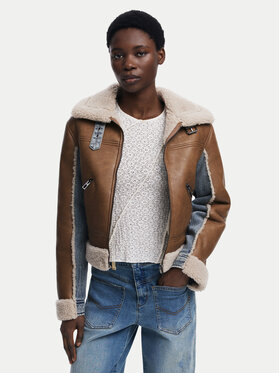 Desigual Desigual Geacă din imitație de piele Double 25WWEW39 Maro Regular Fit