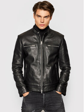 Serge Pariente Odinė striukė Biker Juoda Regular Fit