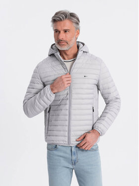 Ombre Ombre Kurtka przejściowa OM-JALP-0156 Szary Regular Fit