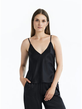 Because-M Because-M Top Satynowy Jedwabny Czarny Regular Fit