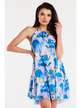 Awama Awama Sukienka letnia A499 Niebieski Basic Fit