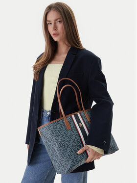 Tommy Hilfiger Tommy Hilfiger Ročna torba Th Monoplay Tote Stripe Le AW0AW18390 Modra