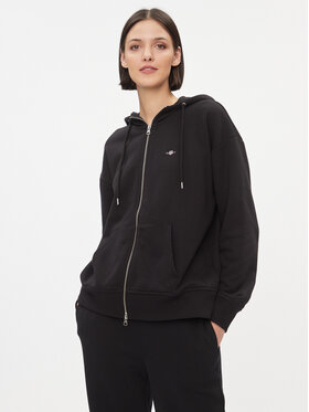 Gant Gant Džemperis ar kapuci Rel Shield Zip Hoodie 4204665 Melns Relaxed Fit
