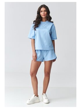 Makadamia Makadamia Komplet bluzka i szorty sportowe M918 Niebieski Loose Fit