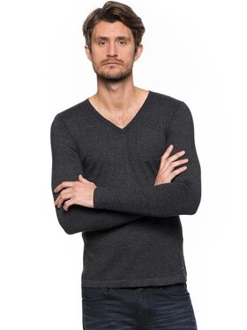 Tom Tailor Tom Tailor Sweter TOM TAILOR V-NECK WITH RIB DETAILS Szary Slim Fit