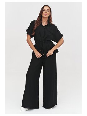 Makadamia Makadamia Komplet bluzka i spodnie C54 Czarny Loose Fit