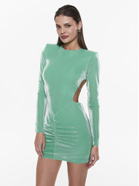 ROTATE ROTATE Коктейлна рокля Metallic Nylon RT2353 Зелен Slim Fit