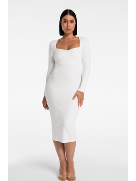 Nudyess Nudyess Sukienka dzianinowa Scorpio midi z prążka Biały Fitted Fit