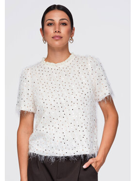 Ombre Ombre Bluzka OW-TS-E0089 Beżowy Regular Fit
