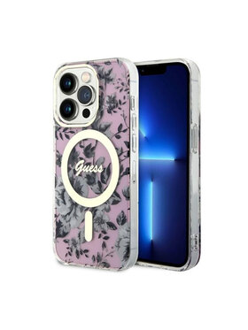 Guess Guess Etui na telefon Flower MagSafe Różowy