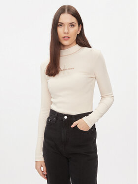 Calvin Klein Jeans Calvin Klein Jeans Rollkragenpullover Hero Monologo J20J222973 Écru Slim Fit