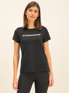 Tommy Sport Marškinėliai Chest Logo S10S100055 Juoda Regular Fit