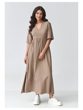 Makadamia Makadamia Sukienka codzienna M933 Brązowy Loose Fit