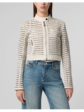 PHILIPP PLEIN PHILIPP PLEIN Kurtka skórzana 30647 Biały Regular Fit