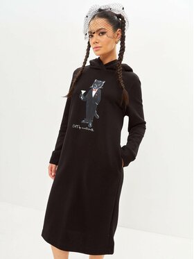 CAT by maniita lacitta CAT by maniita lacitta Sukienka codzienna Printed Hoodie Dress DANDY CAT Czarny Regular Fit