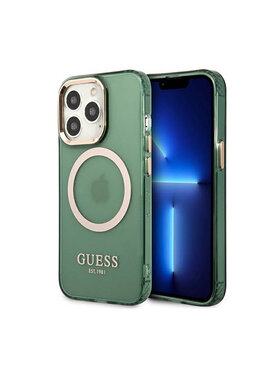 Guess Guess Etui na telefon Gold Outline Translucent MagSafe Zielony