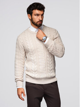 Ombre Ombre Sweter OM-SWSW-0173 Beżowy Regular Fit