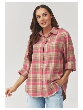 Makadamia Makadamia Koszula C35 Czerwony Loose Fit