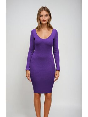 Nudyess Nudyess Sukienka dzianinowa Megi mimi z prążka Fioletowy Fitted Fit