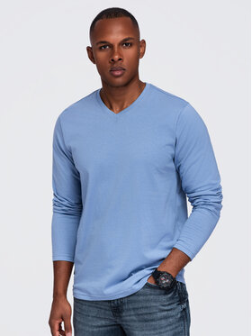Ombre Ombre Longsleeve OM-LSBL-0143 Niebieski jasny Regular Fit