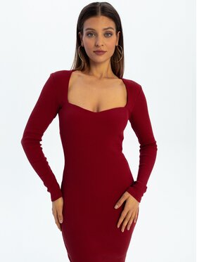 Nudyess Nudyess Sukienka dzianinowa Scorpio Mimi z prążka Bordowy Fitted Fit