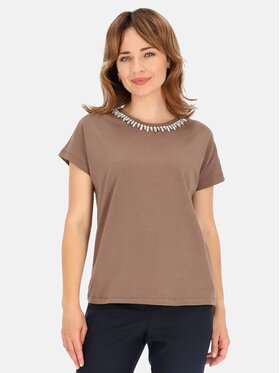 Perso Perso T-Shirt TCE243000F Brązowy Regular Fit