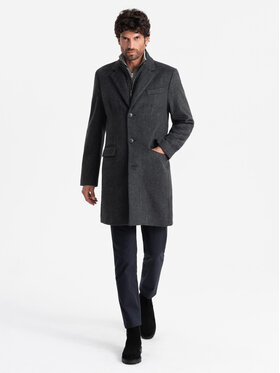 Ombre Ombre Płaszcz OM-COWC-0121 Szary Regular Fit