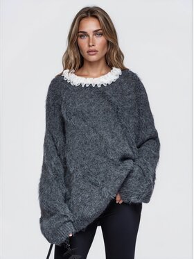 Ombre Ombre Sweter OW-SW-E0074 Szary Oversize