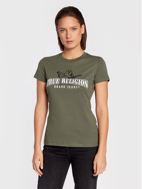 True Religion True Religion Póló Buddha Stencil 205636 Zöld Slim Fit