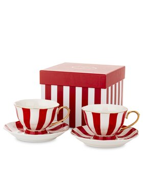 MIAhome MIAhome Komplet filiżanek porcelanowych ze spodkami w pudełku 220 ml BETTY czerwone paski jednolite Czerwony