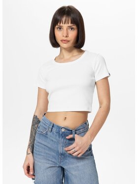 PITBULL PITBULL T-Shirt Koszulka damska Rib CROPPED XL Biały Regular Fit
