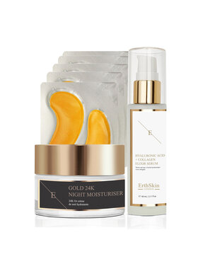 Erthskin London Erthskin London PRZECIWZMARSZCZKOWY KREM NAWILŻAJĄCY NA NOC + PŁATKI POD OCZY + Hialuronowe Serum Kolagenowe Krem na noc