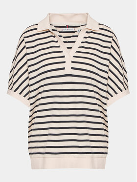 Tommy Hilfiger Curve Tommy Hilfiger Curve Тениска с яка и копчета WW0WW39272 Екрю Relaxed Fit