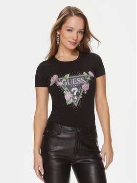 Guess Guess Tričko Floral Triangle W4RI28 J1314 Čierna Slim Fit